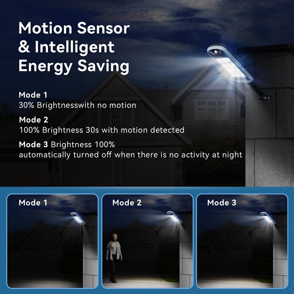 Išorinis saulės šviestuvas 144 LED su judesio ir sutemų jutikliu + 3 funkcijos цена и информация | Lauko šviestuvai | pigu.lt