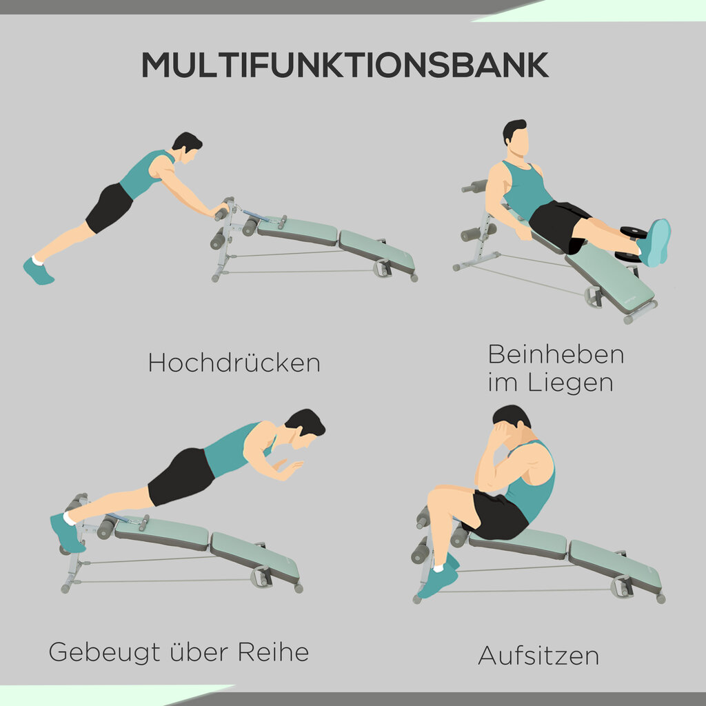 SPORTNOW "Sit Up Bench" sulankstomas pilvo treniruoklis, 5 kryptimis reguliuojamas treniruočių suoliukas, nugaros treniruoklis su kojų tvirtinimu ir pasipriešinimo juostomis, žalias kaina ir informacija | Kovos menai | pigu.lt