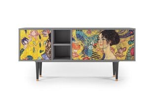 TV spintelė su 3 durimis L 150 cm, Lady With Fan By Gustav Klimt Grey kaina ir informacija | Komodos | pigu.lt