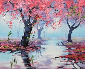 Tapyba pagal numerius "Pink woods on the river" 30x40 kaina ir informacija | Tapyba pagal skaičius | pigu.lt