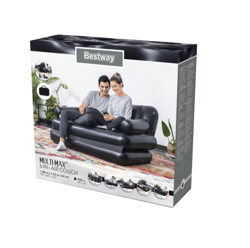 Pripučiama sofa Bestway, 152 x 188 x 64, juoda kaina ir informacija | Pripučiami čiužiniai ir baldai | pigu.lt