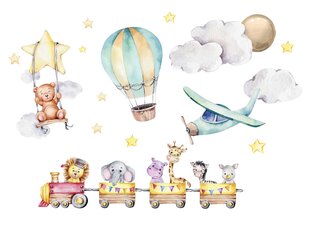 Lipdukai vaikams paletė gyvūnai traukinys lėktuvas balionas meškiukas 60x120 цена и информация | Интерьерные наклейки | pigu.lt