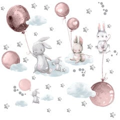 Kūdikių kambario lipdukai zuikučiai balionai dekoracijos rožinė ir pilka 100x200 kaina ir informacija | Interjero lipdukai | pigu.lt