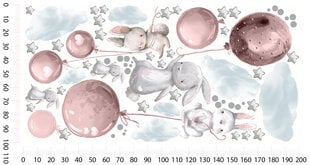 Kūdikių kambario lipdukai zuikučiai balionai dekoracijos rožinė ir pilka 100x200 kaina ir informacija | Interjero lipdukai | pigu.lt