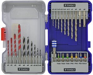 Grąžtų ir sukimo antgalių rinkinys Tivoly 11901170063; 2-8 mm; 28 vnt. kaina ir informacija | Mechaniniai įrankiai | pigu.lt