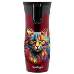 "Contigo West Loop 2.0" termo puodelis 470 ml - Colourful Cat - Raudonas kaina ir informacija | Termosai, termopuodeliai | pigu.lt