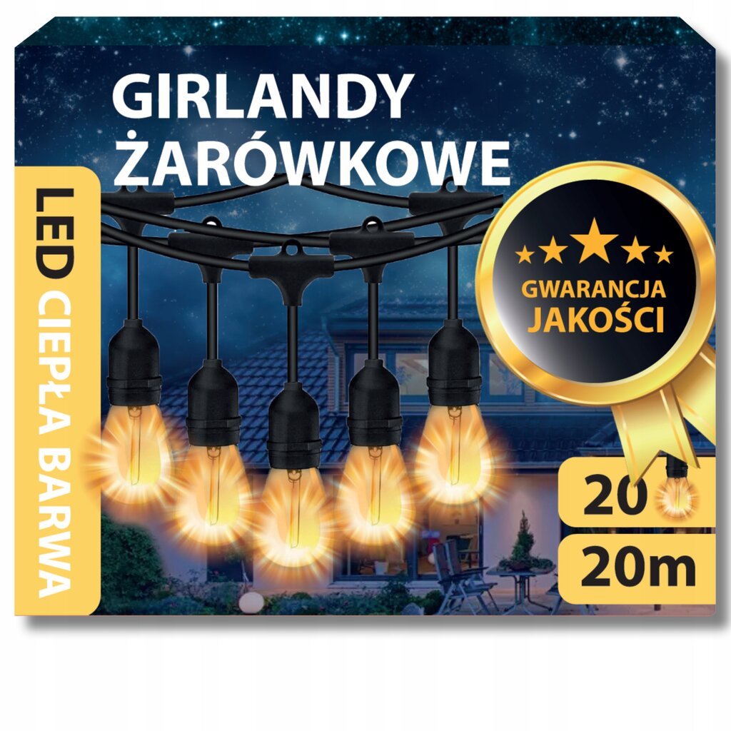 Sodo Apšvietimas Girland Led 20M 20X Led Lemputės E27 Balkonui цена и информация | Lauko šviestuvai | pigu.lt