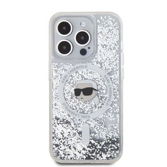 Karl Lagerfeld Liquid Glitter Karl Head MagSafe Case for iPhone 15 Pro Transparent kaina ir informacija | Telefono dėklai | pigu.lt