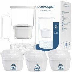 Стеклянный фильтр-кувшин Wessper aquamax 3,3 л + 10x фильтр Wessper aquamax цена и информация | Фильтры для воды | pigu.lt