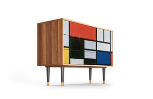 Комод S3 Composition With Blue, Red And Yellow By Piet Modrian L 115 cm, серый цена и информация | Комоды | pigu.lt