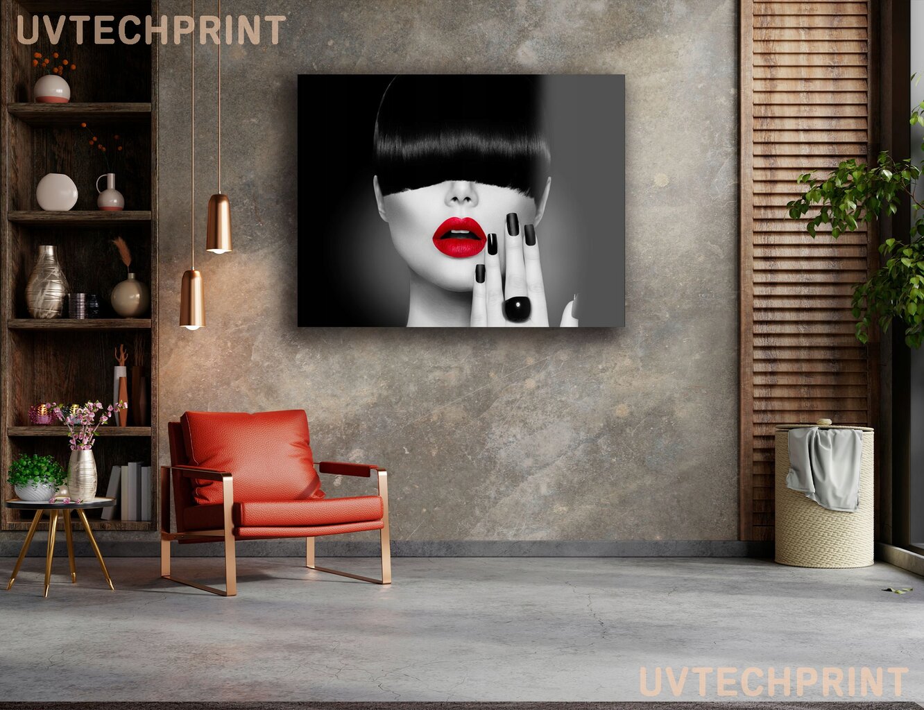 Stiklinė sienų dekoracija moters raudonos lūpos juodai baltos 90x60 cm цена и информация | Interjero detalės | pigu.lt