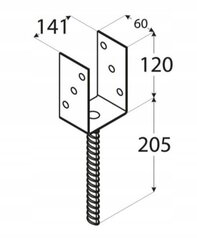 Kolonos pagrindas Inkarinis varžtas 141x120x60 mm cinkuotas kaina ir informacija | Tvoros ir jų priedai | pigu.lt