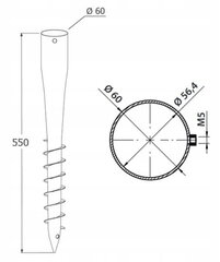 Skėčio stulpo pagrindo plienas 60x550mm sraigė kaina ir informacija | Tvoros ir jų priedai | pigu.lt