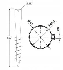 Skėčio stulpo pagrindas plieninis 68x650mm sraigtas kaina ir informacija | Tvoros ir jų priedai | pigu.lt