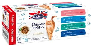 Butchers Delicious Dinners Jumbo консервы с рыбой, 40x100 г цена и информация | Консервы для кошек | pigu.lt