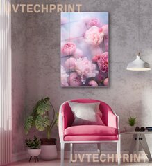 Stiklinė sienų dekoracija rožinės gėlės pasteliniame rūke 60x90 cm kaina ir informacija | Interjero detalės | pigu.lt