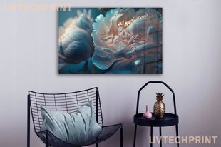 Stiklinė sienų dekoracija perlamutrinių gėlių gėlės mėlynos spalvos 90x60 cm kaina ir informacija | Interjero detalės | pigu.lt