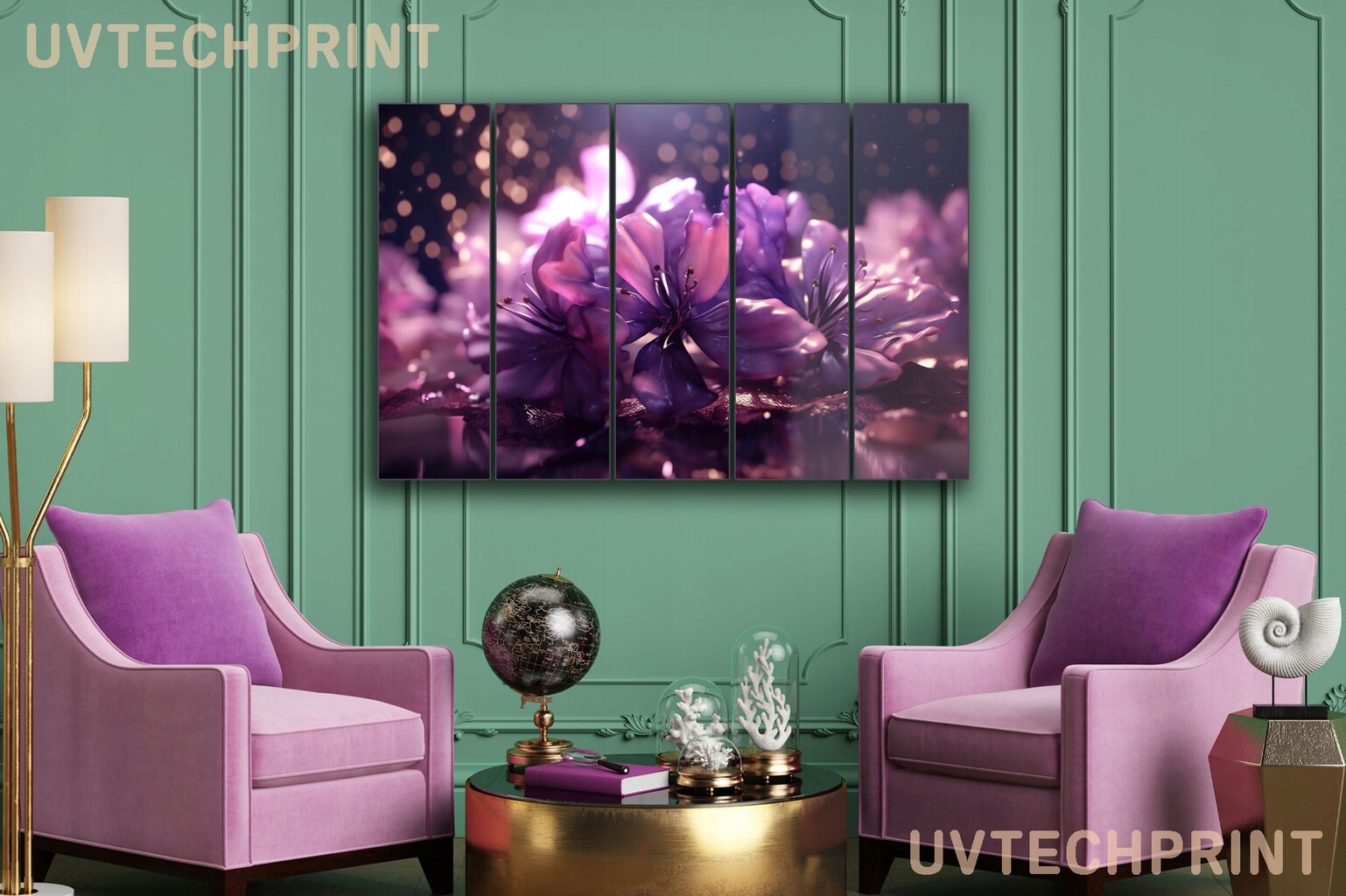 Stiklinė sienų dekoracija violetinės vonios kambario gėlės 150x95 cm kaina ir informacija | Interjero detalės | pigu.lt