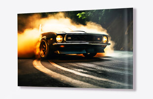 Stiklinė sienų dekoracija greitas automobilis auto retro dūmai 36x23 cm kaina ir informacija | Interjero detalės | pigu.lt
