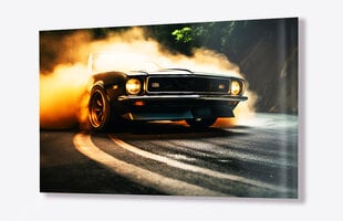 Stiklinė sienų dekoracija greitas automobilis auto retro dūmai 130x83 cm kaina ir informacija | Interjero detalės | pigu.lt