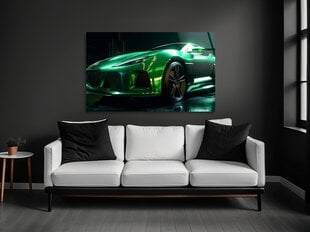 Stiklinė sienų dekoracija greitai žalias sportinis automobilis 90x60 cm kaina ir informacija | Interjero detalės | pigu.lt