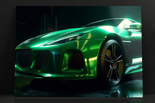 Stiklinė sienų dekoracija greitai žalias sportinis automobilis 130x83 cm kaina ir informacija | Interjero detalės | pigu.lt