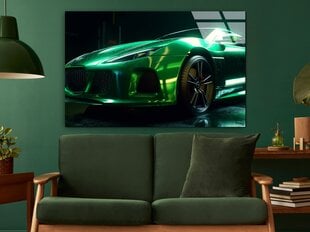 Stiklinė sienų dekoracija greitai žalias sportinis automobilis 130x83 cm kaina ir informacija | Interjero detalės | pigu.lt