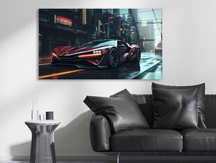 Stiklinė sienų dekoracija sportinis automobilis mieste greitai 130x83 cm цена и информация | Детали интерьера | pigu.lt