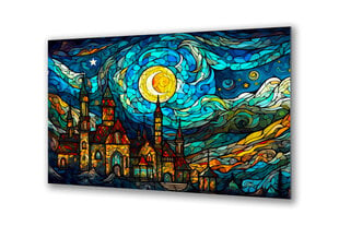 Stiklinė sienų dekoracija vitražai dangus mėnulis naktis bažnyčia 130x83 cm kaina ir informacija | Interjero detalės | pigu.lt