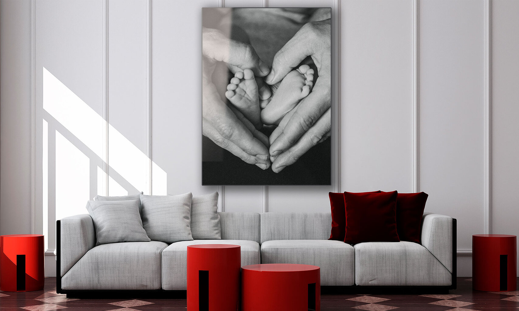 Stiklinė sienų dekoracija vaiko kojos rankos juodai baltos 180x90 cm цена и информация | Interjero detalės | pigu.lt