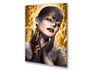 Stiklinė sienų dekoracija auksinis makiažas moters veidas juodas 83x130 cm kaina ir informacija | Interjero detalės | pigu.lt