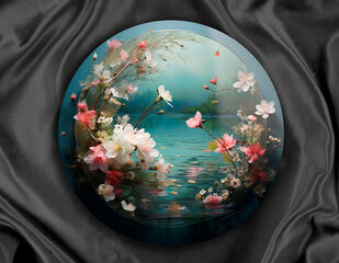 Stiklinė sienų dekoracija 3D apskritos sodo ežero gėlės 50x50 cm kaina ir informacija | Interjero detalės | pigu.lt