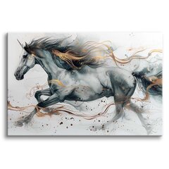 Drobė sieninė tapyba gyvenamajame kambaryje arklio galopas aukso 80x120cm цена и информация | Репродукции, картины | pigu.lt