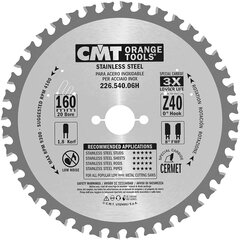 226.540.06H CMT HM NERŪDIJANČIOJO PLIENO PJŪKLO DISKAS 160X20X40Z / INOX kaina ir informacija | Pjūklai, pjovimo staklės | pigu.lt
