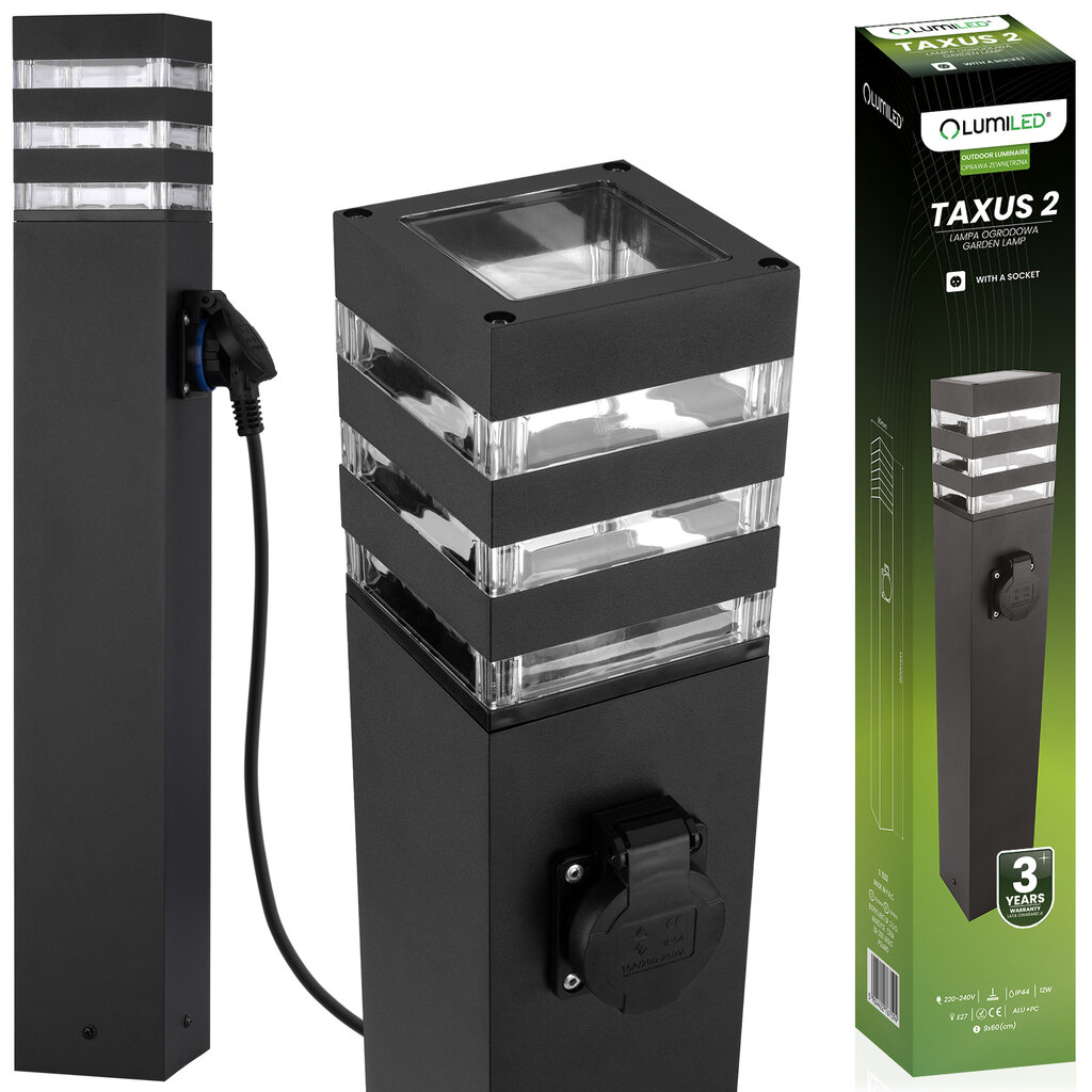Sodo lauko stovintis E27 12W LED stulpas su lizdu TAXUS 2 60cm LUMILED kaina ir informacija | Lauko šviestuvai | pigu.lt