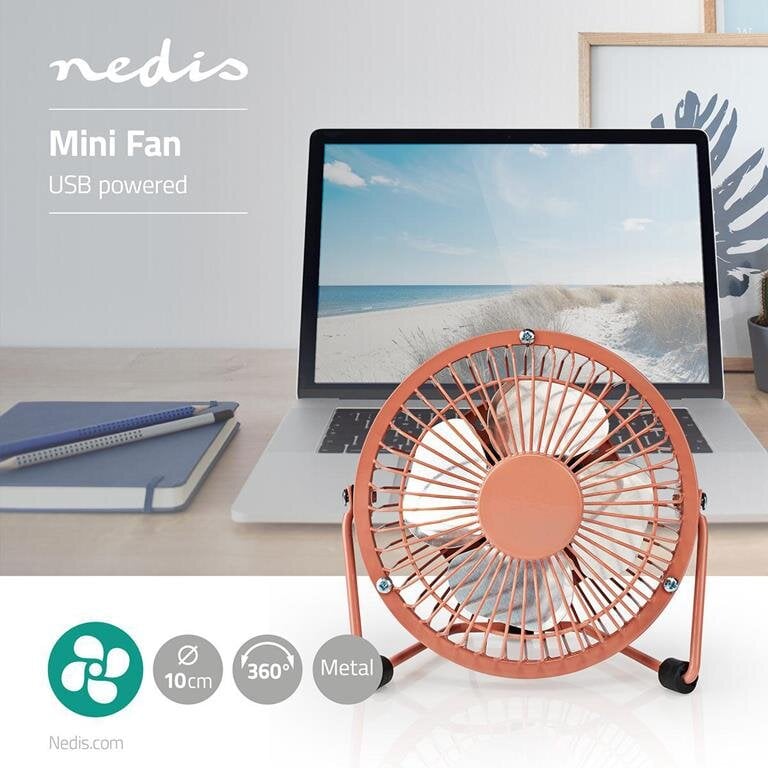 Nedis Metal mini ventiliatorius 10cm - maitinamas iš USB kaina ir informacija | Buitinės technikos priedai | pigu.lt