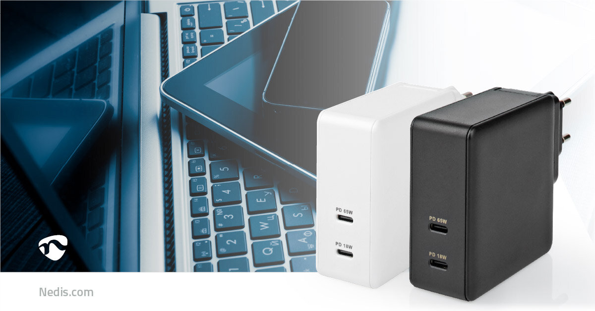 Nedis greitas sieninis įkroviklis - 65W - 2 x USB-C išvestis цена и информация | Krovikliai telefonams | pigu.lt