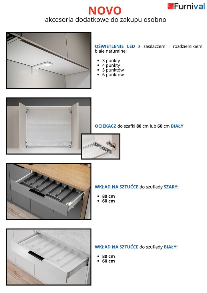 Virtuvinė spintelė NOVO su apatine orkaitės instaliacija, 60 cm, matinė pilka kaina ir informacija | Virtuvinės spintelės | pigu.lt