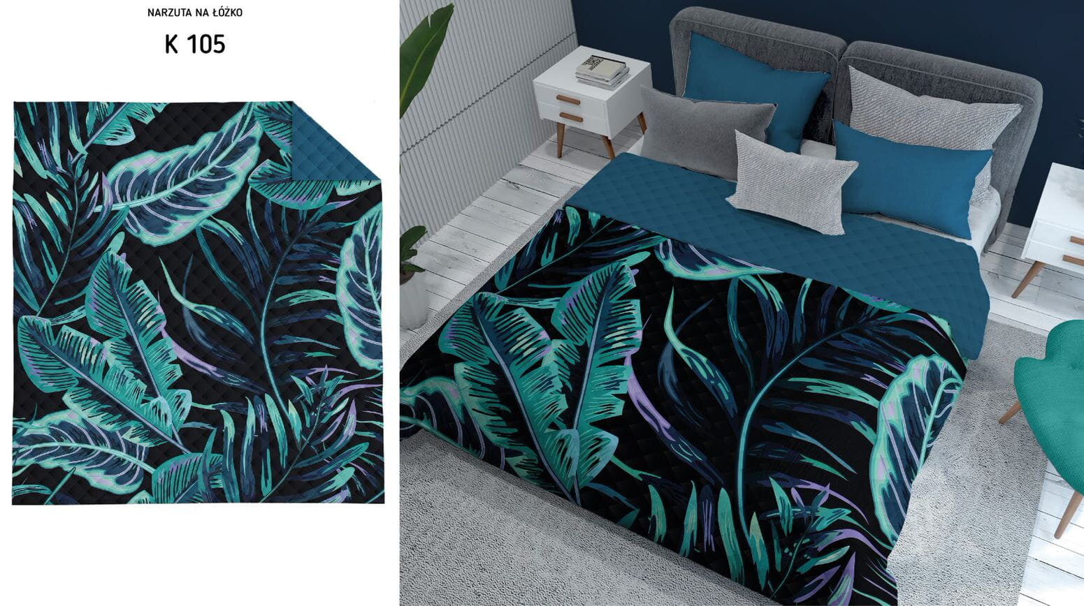 Lovos užtiesalas 170x210 "Dutch Foliage" Navy Blue Turquoise kaina ir informacija | Paklodės | pigu.lt