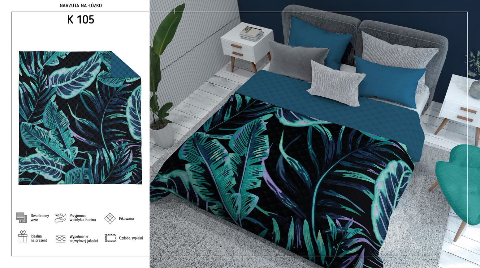 Lovos užtiesalas 170x210 "Dutch Foliage" Navy Blue Turquoise kaina ir informacija | Paklodės | pigu.lt