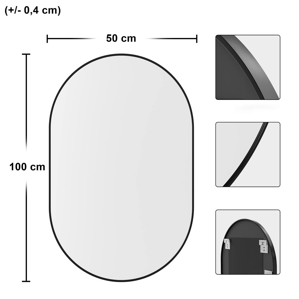 Veidrodis ovalus 100x50cm, juodas rėmas kaina ir informacija | Veidrodžiai | pigu.lt