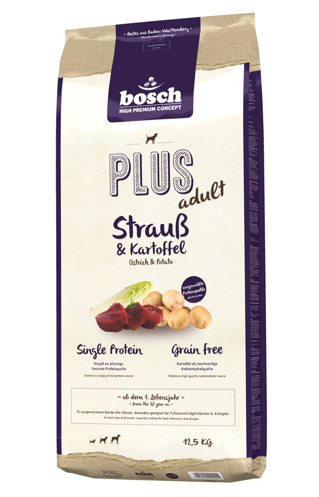 Bosch Petfood Plus HPC+ Ostrich begrūdis (vieno baltymo), 12.5kg цена и информация | Sausas maistas šunims | pigu.lt