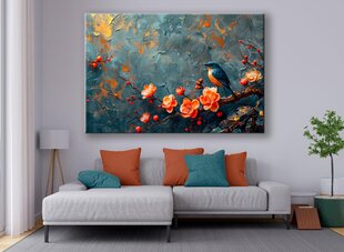 Paveikslas Ant Drobės paukščių gėlių menas 90x60 cm kaina ir informacija | Reprodukcijos, paveikslai | pigu.lt