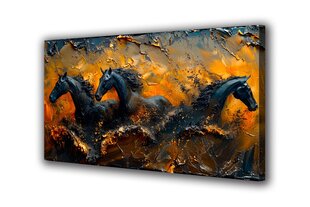 Paveikslas Ant Drobės juodi arkliai menas auksas 30x20 cm цена и информация | Репродукции, картины | pigu.lt