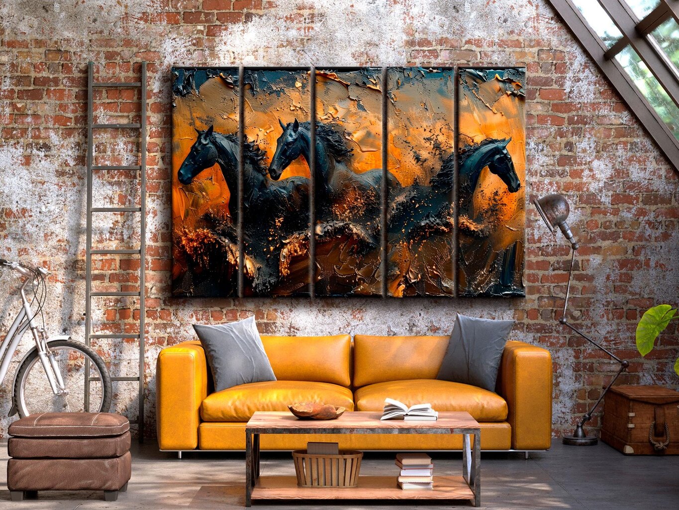 Paveikslas Ant Drobės juodieji arkliai meno auksas 200x100 cm цена и информация | Reprodukcijos, paveikslai | pigu.lt