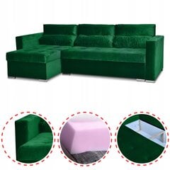 Varius sofa-lova su miegamąja funkcija Šeimos baldai, kampinė sofa, žalias veliūras kaina ir informacija | Lovos | pigu.lt