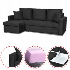 Kampinė sofa-lova "Bella" su miegamąja funkcija "Family Furniture", juodas veliūras kaina ir informacija | Lovos | pigu.lt