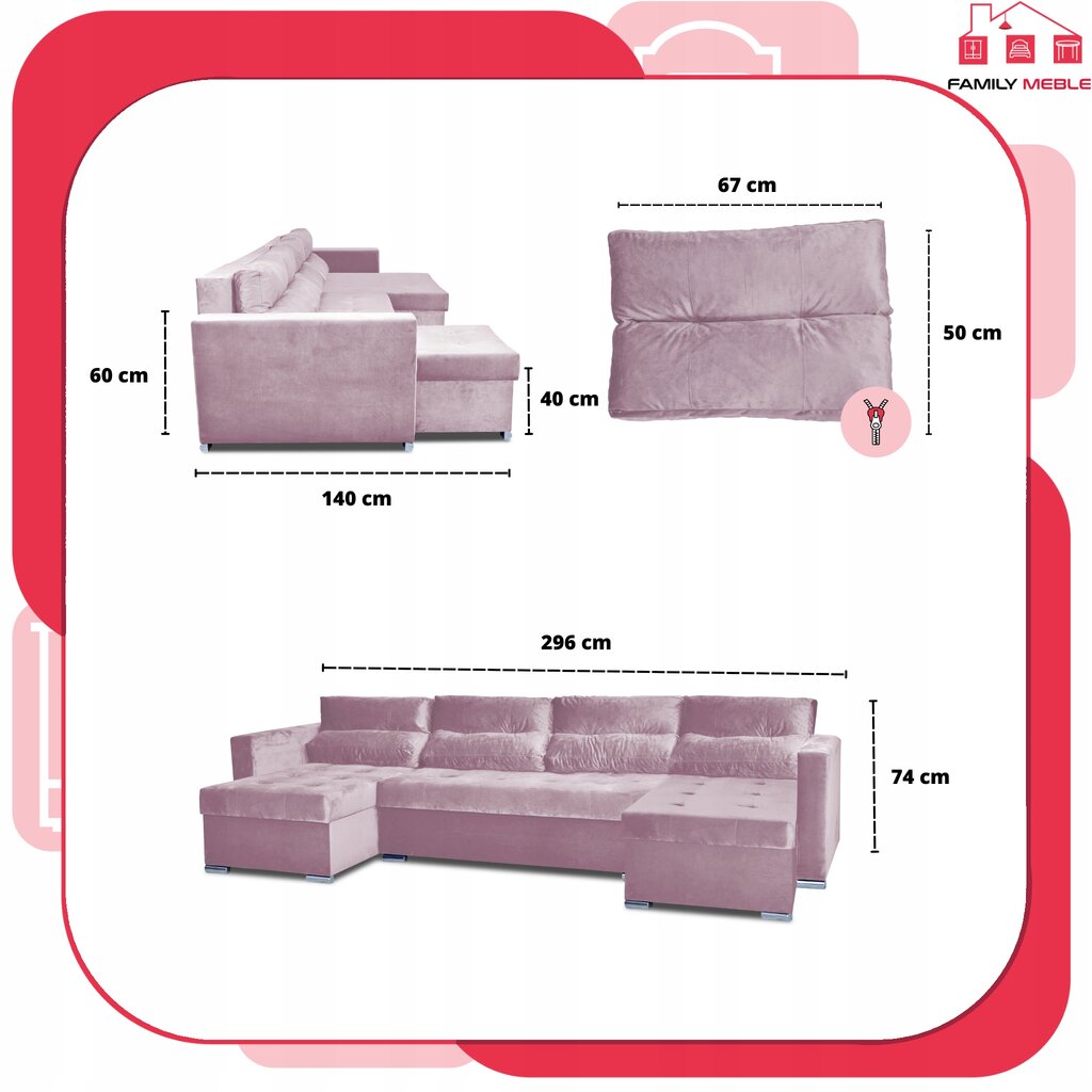 Varius BIG sofa lova f miegamieji konteineriai Šeimos baldai powder pink kaina ir informacija | Lovos | pigu.lt