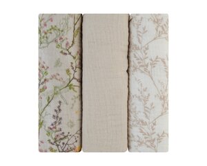 Муслиновые пеленки KikkaBoo Secret Garden Beige, 75x75 см, 3 шт. цена и информация | Пеленальные доски и пеленки | pigu.lt