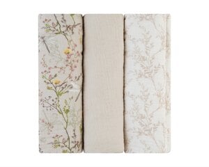 Муслиновые пеленки KikkaBoo Secret Garden Beige, 100x100 см, 3 шт. цена и информация | Пеленальные доски и пеленки | pigu.lt